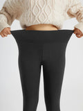 Women'S High-Waisted Thermal Leggings - Stretchy, Comfortable, and Warm for Winter Sports, Yoga, and Running - Solid Color Black, High Waistband, Fleece-Lined, Casual Style, Winter Leggings | Highwaisted Leggings | Stretchy F