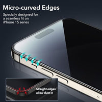 ESR 3 Pack for iPhone 15 Pro Max Privacy Screen Protector, Anti-spy Tempered-Glass Privacy Screen Protector, Micro-curved Edges, Case Friendly