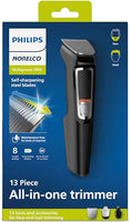 Norelco Philips Multi Groomer All-in-One Trimmer Series 3000-13 Piece Mens Grooming Kit for Beard, Face, Nose, Ear Hair Trimmer and Hair Clipper - NO Blade Oil Needed, MG3740/40