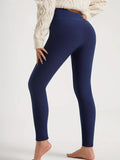 Women'S High-Waisted Thermal Leggings - Stretchy, Comfortable, and Warm for Winter Sports, Yoga, and Running - Solid Color Black, High Waistband, Fleece-Lined, Casual Style, Winter Leggings | Highwaisted Leggings | Stretchy F