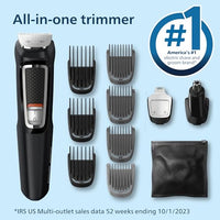 Norelco Philips Multi Groomer All-in-One Trimmer Series 3000-13 Piece Mens Grooming Kit for Beard, Face, Nose, Ear Hair Trimmer and Hair Clipper - NO Blade Oil Needed, MG3740/40