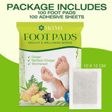 IKIMI 100 Ginger Foot Pads: Natural Herbal Body Stress Relief and Fatigue Remove Foot Patches - Wormwood and Bamboo Vinegar Premium Foot Care for Better Sleep