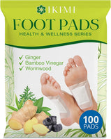 IKIMI 100 Ginger Foot Pads: Natural Herbal Body Stress Relief and Fatigue Remove Foot Patches - Wormwood and Bamboo Vinegar Premium Foot Care for Better Sleep