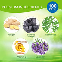 IKIMI 100 Ginger Foot Pads: Natural Herbal Body Stress Relief and Fatigue Remove Foot Patches - Wormwood and Bamboo Vinegar Premium Foot Care for Better Sleep