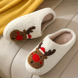 Cartoon Christmas Deer Slippers - Easy Slip-On, Comfortable Round Toe, Anti-Slip, Ultra-Soft Fuzzy, Warm and Toasty, Plush and Cozy - Perfect for Home Wear, Ideal Indoor Shoes for Cold Winter Days
