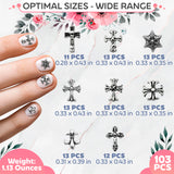 100Pcs Cross Nail Charms for Nails Accessories - Metal Nail Charms for Nails Design Nail Art Supplies for Women Goth Nail Art Charms Nails Accessories Professional - Nail Cross Charms for Nails