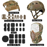 Guayma Airsoft Tactical Fast Helmet with Mesh Mask Headgear, PJ Type Paintbal Helmet with Multifunctional Protective NVG Mount for CS Game Shooting,Tan,Medium