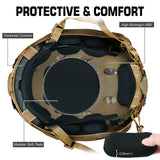 Guayma Airsoft Tactical Fast Helmet with Mesh Mask Headgear, PJ Type Paintbal Helmet with Multifunctional Protective NVG Mount for CS Game Shooting,Tan,Medium