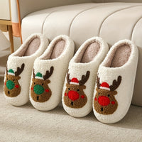 Cartoon Christmas Deer Slippers - Easy Slip-On, Comfortable Round Toe, Anti-Slip, Ultra-Soft Fuzzy, Warm and Toasty, Plush and Cozy - Perfect for Home Wear, Ideal Indoor Shoes for Cold Winter Days