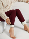 Women'S High-Waisted Thermal Leggings - Stretchy, Comfortable, and Warm for Winter Sports, Yoga, and Running - Solid Color Black, High Waistband, Fleece-Lined, Casual Style, Winter Leggings | Highwaisted Leggings | Stretchy F