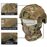 Guayma Airsoft Tactical Fast Helmet with Mesh Mask Headgear, PJ Type Paintbal Helmet with Multifunctional Protective NVG Mount for CS Game Shooting,Tan,Medium