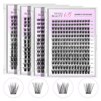 VEYESBEAUTY Lash Clusters Individual Eyelash Extensions Thin & Invisible Band DIY False Eyelashes for Self-application Newbie's Five-Second Series Wispy Lash Tray, LuxeBold 8-16mm Mixed Length