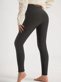 Women'S High-Waisted Thermal Leggings - Stretchy, Comfortable, and Warm for Winter Sports, Yoga, and Running - Solid Color Black, High Waistband, Fleece-Lined, Casual Style, Winter Leggings | Highwaisted Leggings | Stretchy F