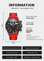 OLEVS Men's Quartz Watch Original Rubber Fashion Waterproof