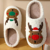 Cartoon Christmas Deer Slippers - Easy Slip-On, Comfortable Round Toe, Anti-Slip, Ultra-Soft Fuzzy, Warm and Toasty, Plush and Cozy - Perfect for Home Wear, Ideal Indoor Shoes for Cold Winter Days
